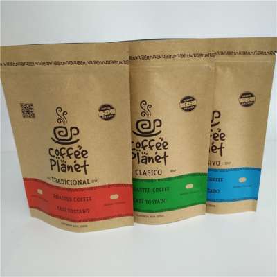 Custom Printed Stand Up Foil Bags Kraft Paper Pouches with Valve and Zip Lock for 250g 500g 1KG 2KG Coffee Bean Packing