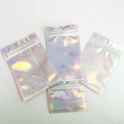 Cosmetic Glitter Ziplock Packaging Bag 3 Side Seal Bag Holographic Packaging Bag